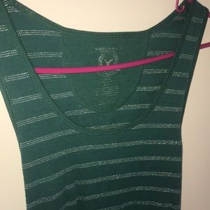 AE Shimmer Stripe Green Ribbed Racerback Tank